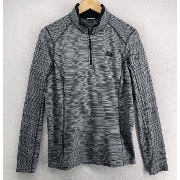 The North Face Tops - THE NORTH FACE Sweatshirt Womens M Fleece Striped 1/4 Zip Base Layer Gray